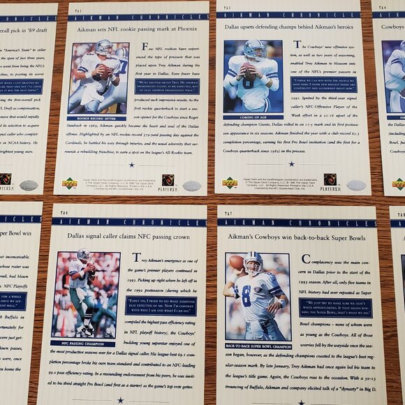 Trading Cards - 1996 Upper Deck Troy Aikman 7" x 5" Chronicle Cards Set of 10 - Picture 9 of 11